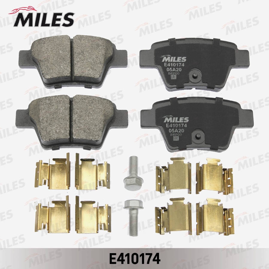 MILES E410174 Колодки тормозные задние (без датчика + болты) (Смесь Low-Metallic) CITROEN C4 04-/PEUGEOT 207 06-/307 00- тормозная система BOSCH (TRW GDB1620) E410174