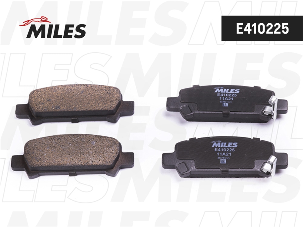 MILES E410225 Колодки тормозные задние (без датчика) (Смесь Low-Metallic) (SUBARU FORESTER 97-/IMPREZA 98-/LEGACY 98-/OUTBACK 00-) (TRW GDB3223) E410225