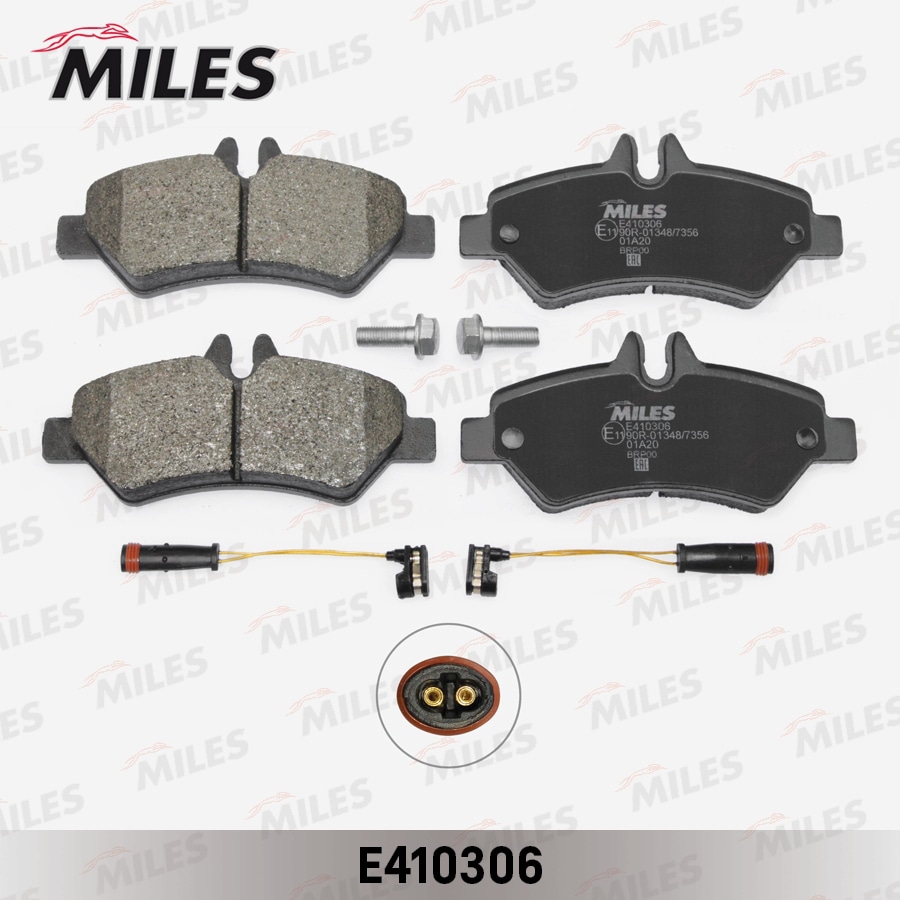 MILES E410306 Колодки тормозные задние (датчик + болты) (Смесь Low-Metallic) (MB SPRINTER 209-524 06-/VW CRAFTER 30-35/30-50 06- задний) (TRW GDB1697) E410306