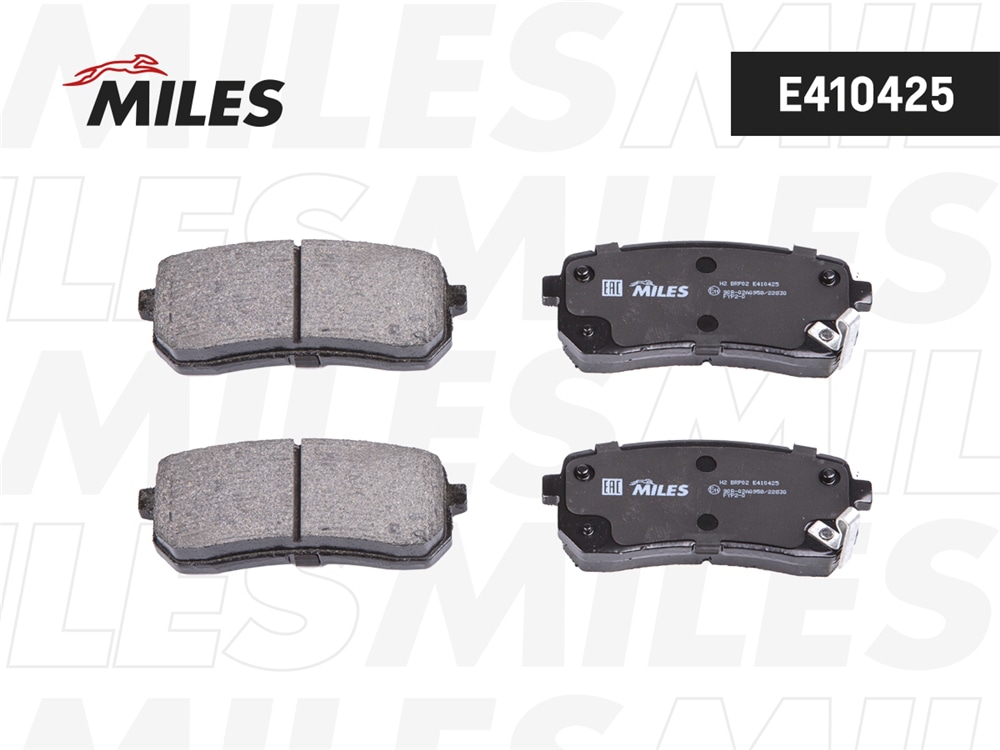 MILES E410425 Колодки тормозные задние (без датчика) (Смесь Low-Metallic) HYUNDAI H1 02-/iX55 3.0 08-/KIA CARNIVAL 06- (TRW GDB3449) E410425