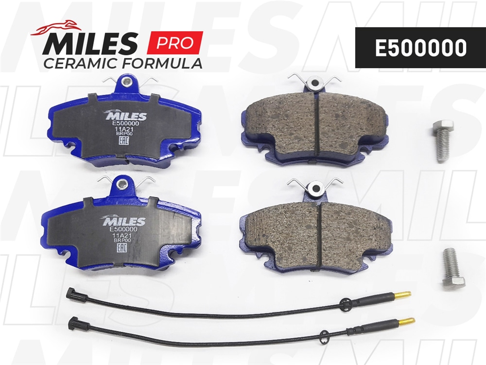 MILES E500000 Колодки тормозные передние (с датчиком) (Смесь CERAMIC серия PRO) RENAULT LOGAN 04-/SANDERO 08-/CLIO 91- (TRW GDB1465) E500000