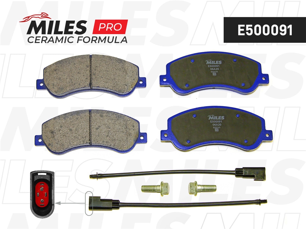 MILES E500091 Колодки тормозные передние (с датчиком) (Смесь CERAMIC серия PRO) FORD TRANSIT 06- 330/350-Series (TRW GDB1724) E500091