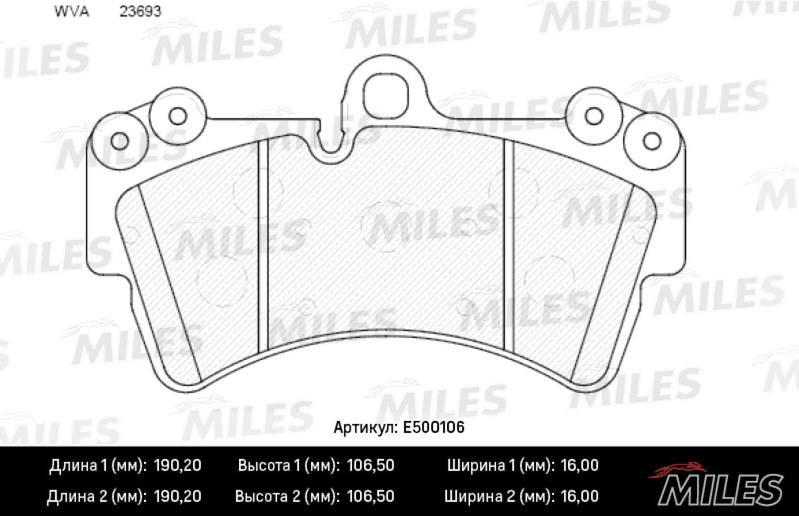 MILES E500106 Колодки тормозные передние (Смесь CERAMIC серия PRO) AUDI Q7/VOLKSWAGEN TOUAREG/PORCSHE CAYENNE 02 R18 (TRW GDB1548) E500106