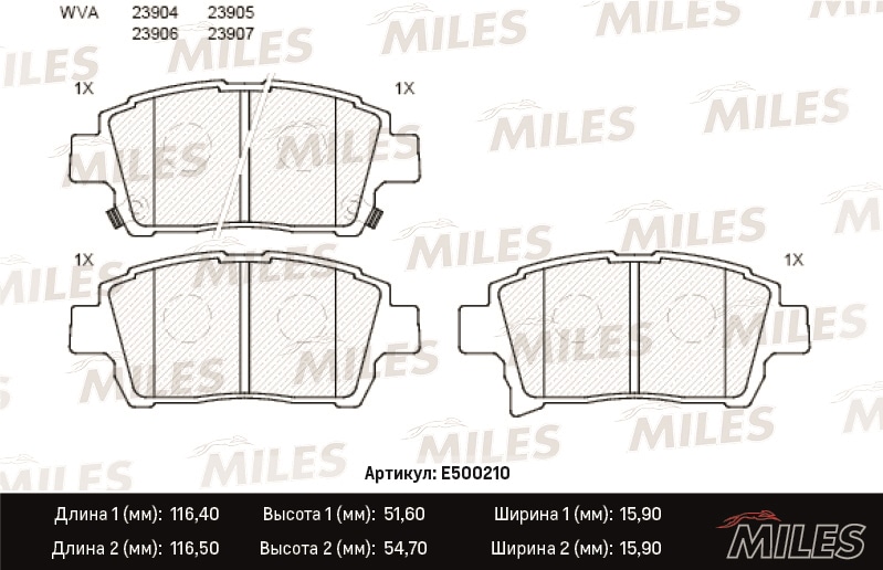 MILES E500210 Колодки тормозные TOYOTA COROLLA/PRIUS/YARIS 1.0-1.6 99- пер. Ceramic PRO
