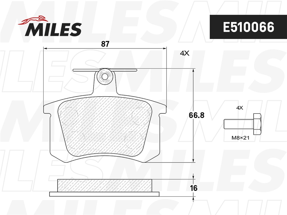 MILES E510066 Колодки тормозные задние (Смесь CERAMIC серия PRO) AUDI А100 8295/A4 9597/A6 9597/A8 9499 (TRW GDB1163) E510066