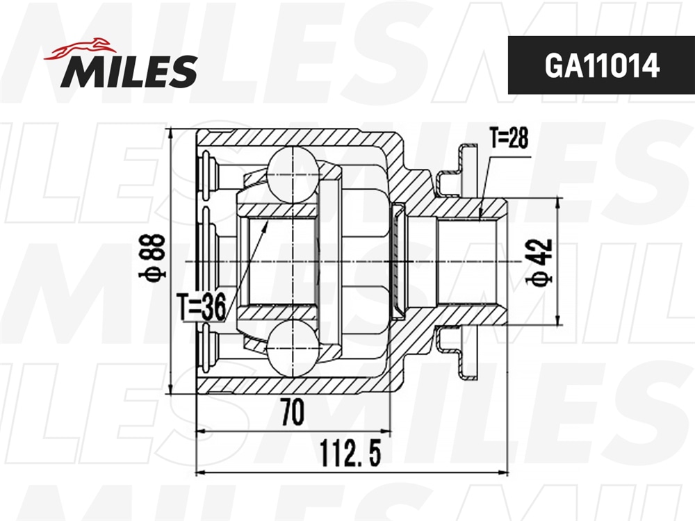 MILES GA11014 ШРУС FORD RANGER 06-12/MAZDA BT-50 06-11 внутр.лев.