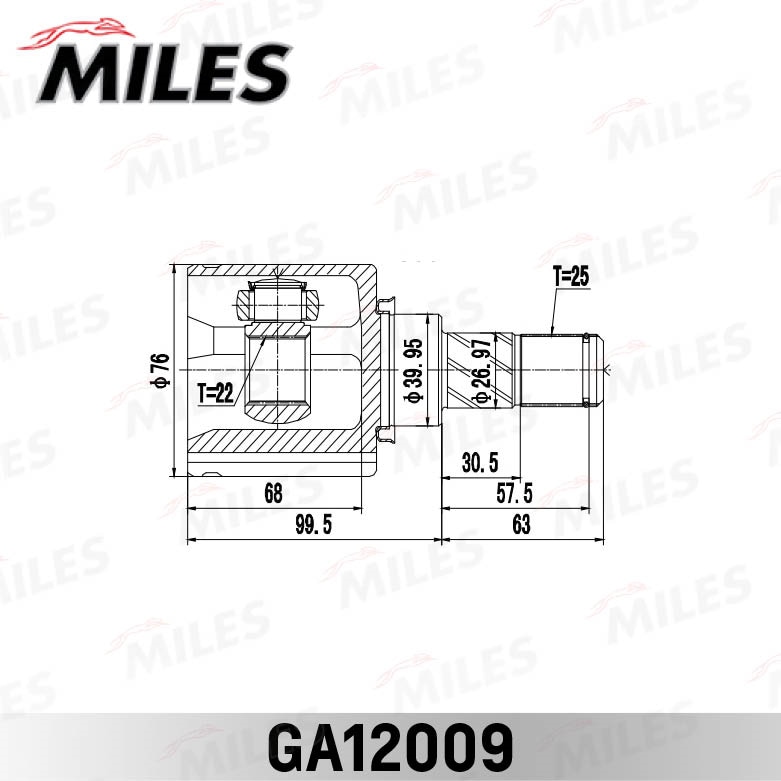 MILES GA12009 ШРУС внутренний правый NISSAN ALMERA B10RS 2006.01-2012.11 GA12009
