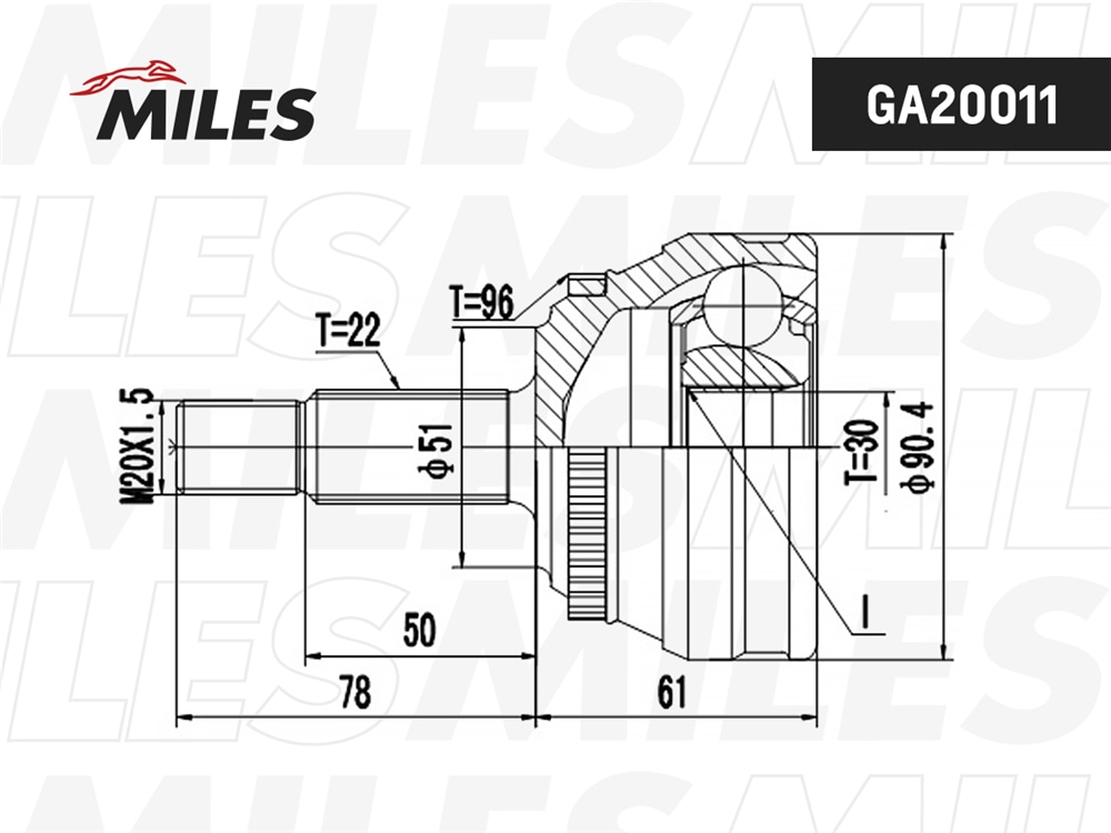 MILES GA20011 ШРУС AUDI 80 1.8-2.3 86-91 нар. (ABS)