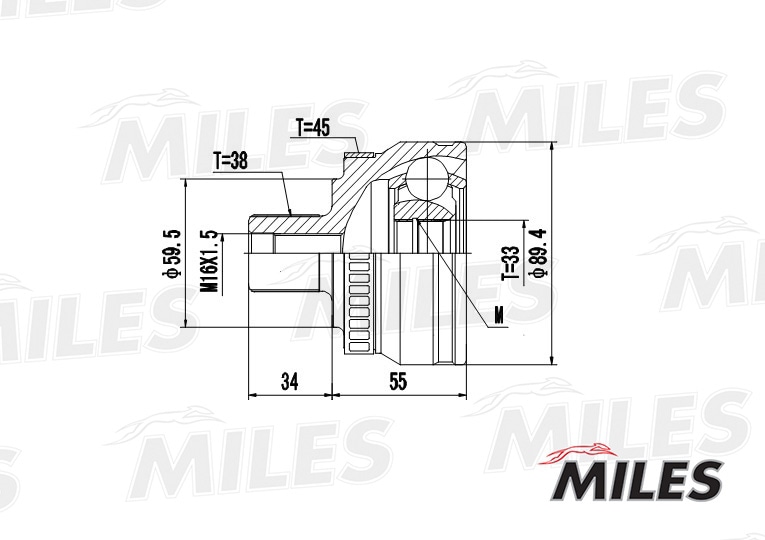 MILES GA20027 ШРУС AUDI A4 II-III/A6 II 1.6-3.2 97-08 нар. +ABS