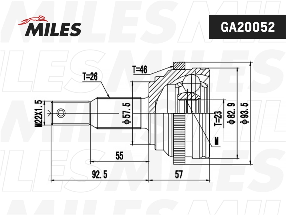 MILES GA20052 ШРУС CHRYSLER NEON/PT CRUISER 00-04 нар. (ABS)