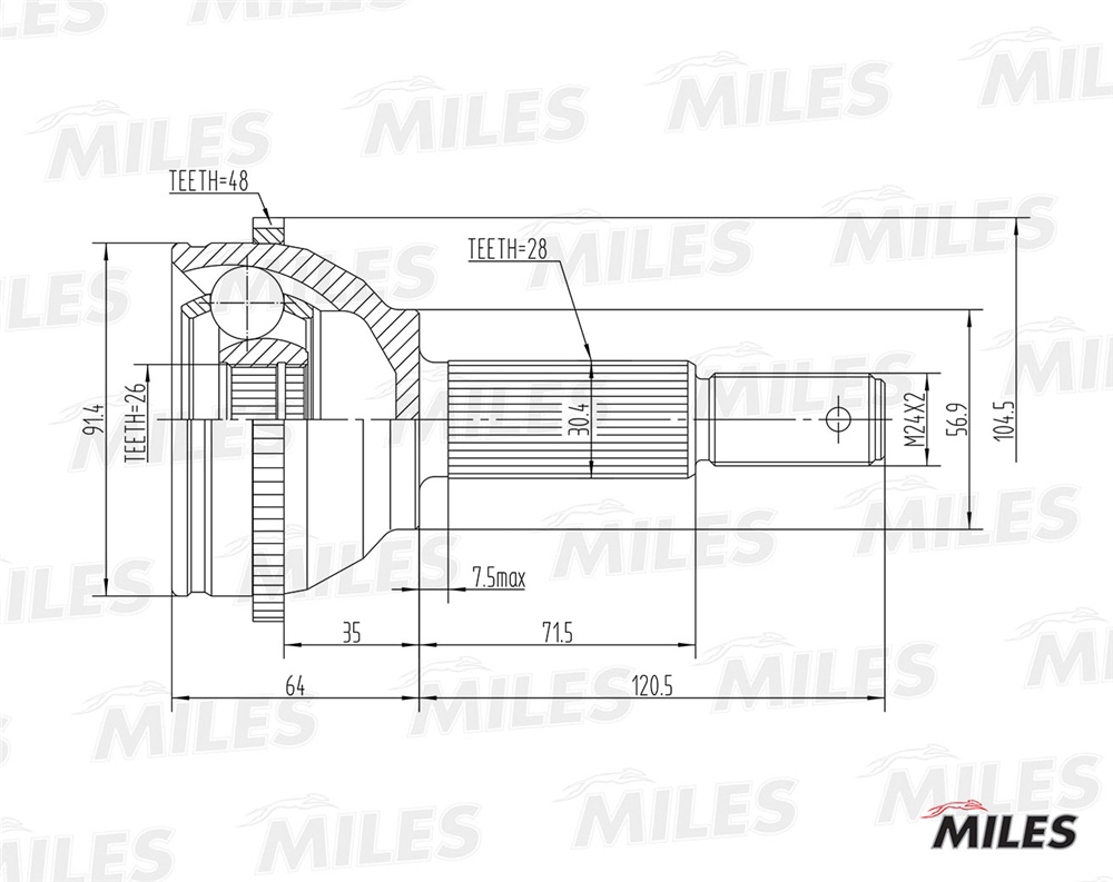MILES GA20124 ШРУС FORD TRANSIT 2.0DI 00-06 нар. +ABS