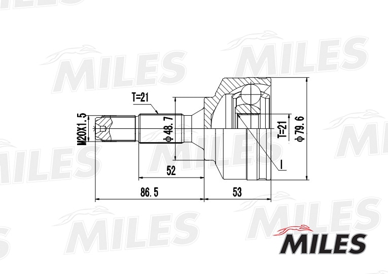 MILES GA20368 ШРУС наружный PEUGEOT 206 1.1-1.4 98- (GKN 303199) GA20368