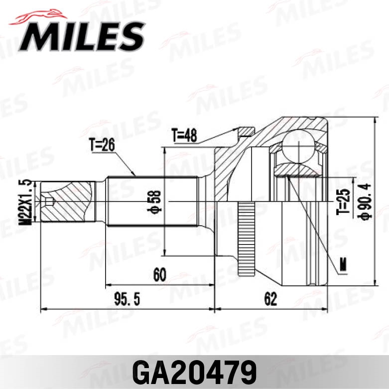 MILES GA20479 ШРУС TOYOTA COROLLA 1.8-2.0D 02- нар. (ABS)