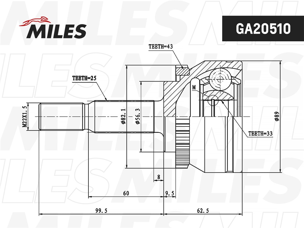 MILES GA20510 ШРУС VOLVO S40/V40 1.8 01-04 нар. (ABS)
