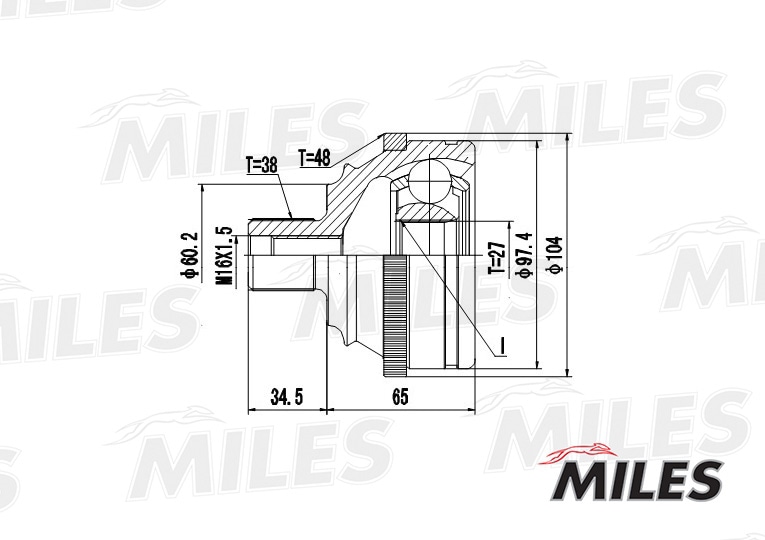 MILES GA20529 ШРУС VW TRANSPORTER IV 1.9D-2.8 90-03 нар. +ABS