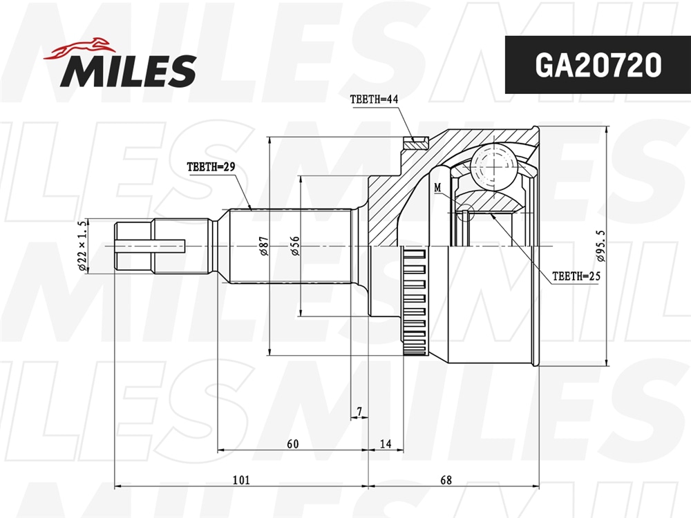 MILES GA20720 ШРУС NISSAN X-TRAIL 2.0 00- +ABS