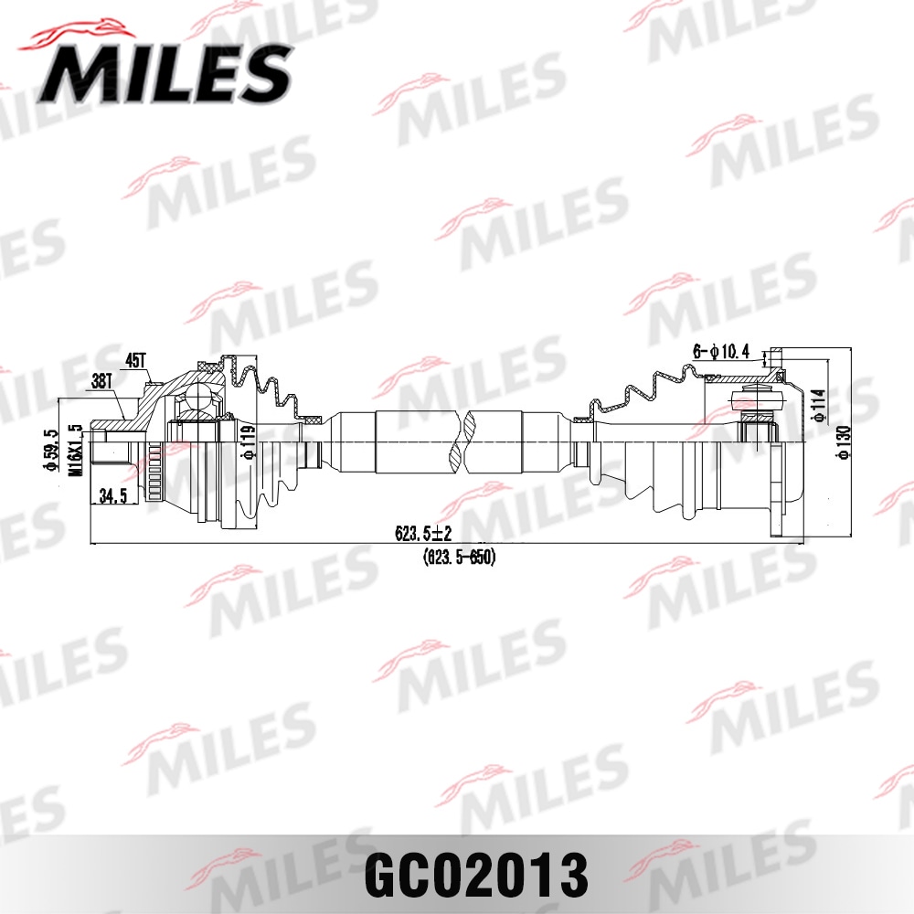 MILES GC02013 Привод в сборе правый AUDI A4/VW PASSAT 1.9TD-2.8 97-00 (ABS) (GKN 301287) GC02013