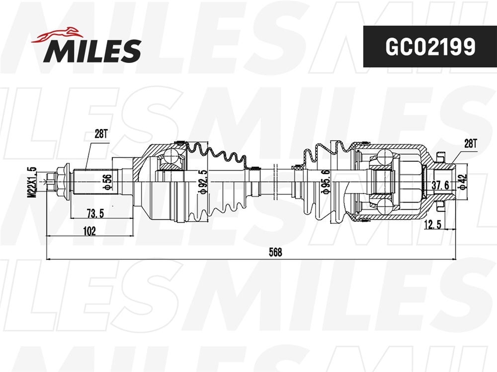 MILES GC02199 Привод в сборе правый KIA SORENTO 06- GC02199