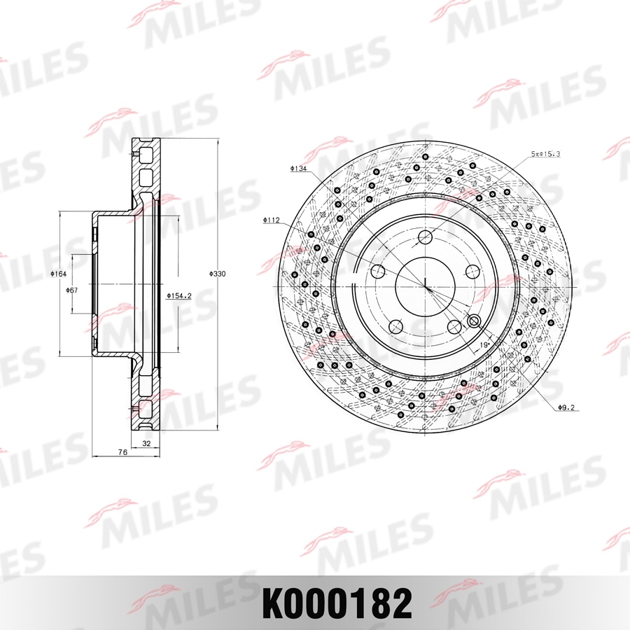 MILES K000182 Диск тормозной MB W220 320-500/C215 500-600 пер. D 330мм.