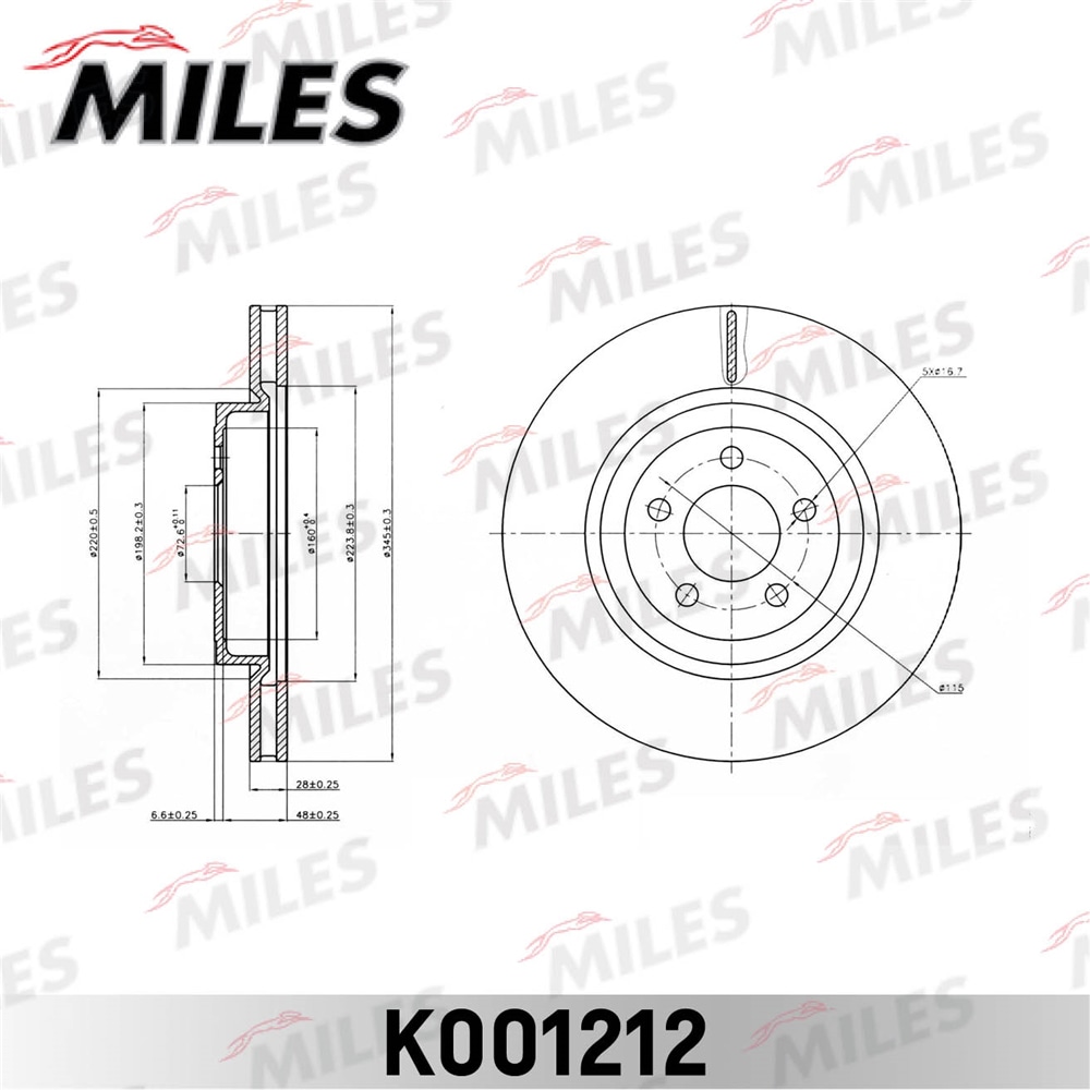 MILES K001212 Диск тормозной CHRYSLER 300C 04- пер. D 345мм.