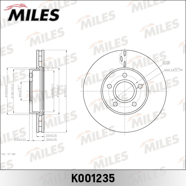 MILES K001235 Диск тормозной передний D278мм. вентилируемый FORD FOCUS II/III/C-MAX 03-/VOLVO S40 04- (TRW DF6138) K001235