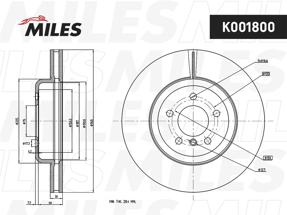 MILES K001800 Диск тормозной BMW F10 10- пер.