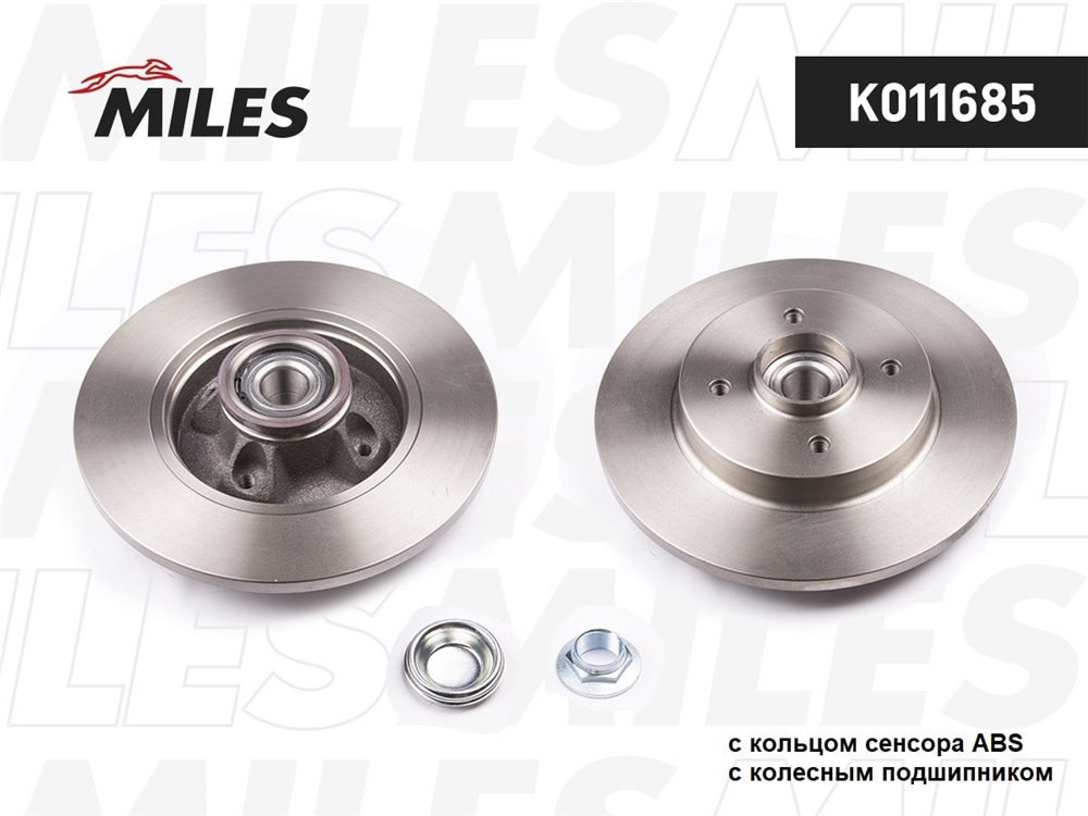 MILES K011685 Диск тормозной задний D268мм. CITROEN BERLINGO/C4/PEUGEOT 308/PARTNER 06- (с подшипником, с кольцом ABS) (TRW DF6128BS) K011685