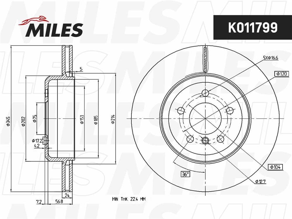 MILES K011799 Диск тормозной BMW 5 F10/11/7 F01-04 зад.вент. D 345мм.