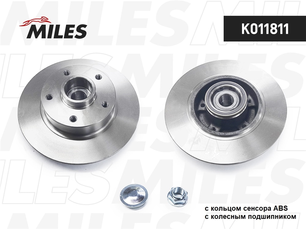 MILES K011811 Диск тормозной задний D260мм. RENAULT MEGANE/SCENIC III 08- (с подшипником, с кольцом ABS) (TRW DF6190BS) K011811