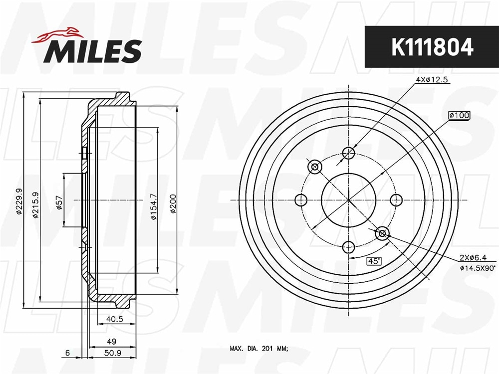 MILES K111804 Барабан тормозной CHEVROLET AVEO 06-/SPARK 10- (GM 96470999) K111804