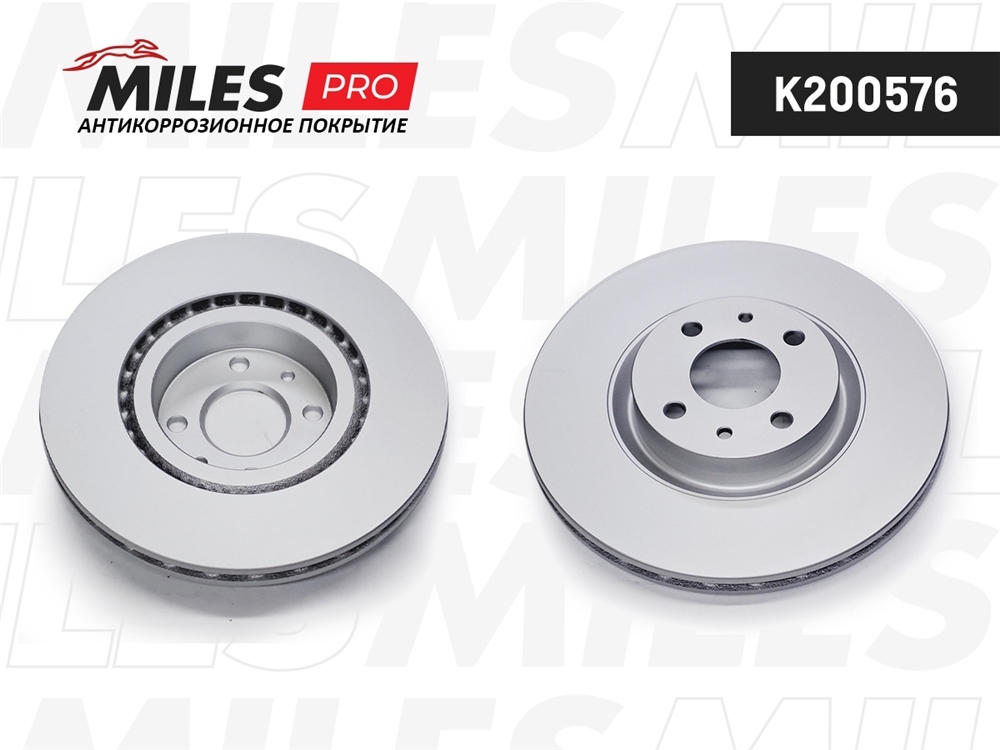 MILES K200576 Диск тормозной FIAT 500 08-/BRAVO 07-/DOBLO 01-/STILO 01- перед. (с антикоррозионным покрытием)