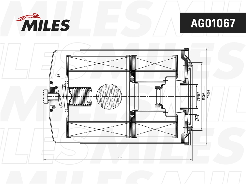 MILES AFOS060 Фильтр масляный MITSUBISHI PAJERO 2.8D/3.2D/CANTER 2.8D/3.9D (FILTRON OP636, MANN WP1045, VIC C-313) AFOS060