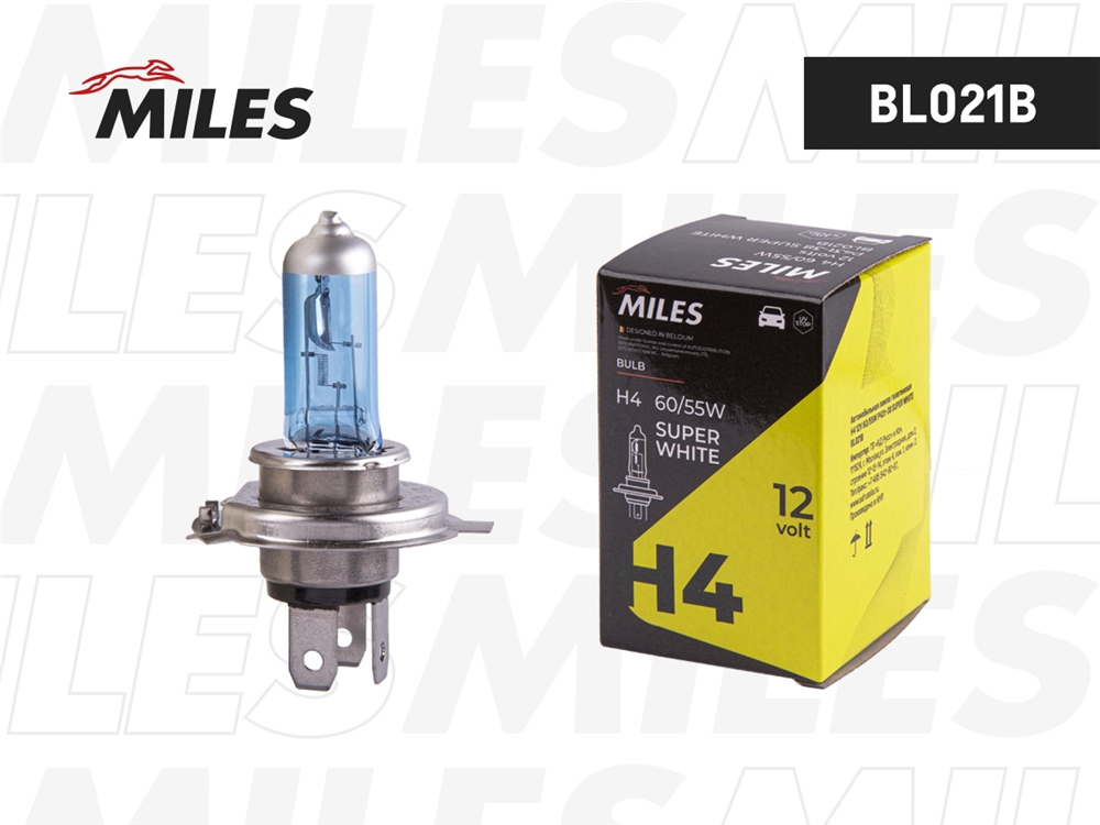 MILES BL021B Лампа галогеновая головного света H4 12V 60/55W P43t-38 Super White 1шт