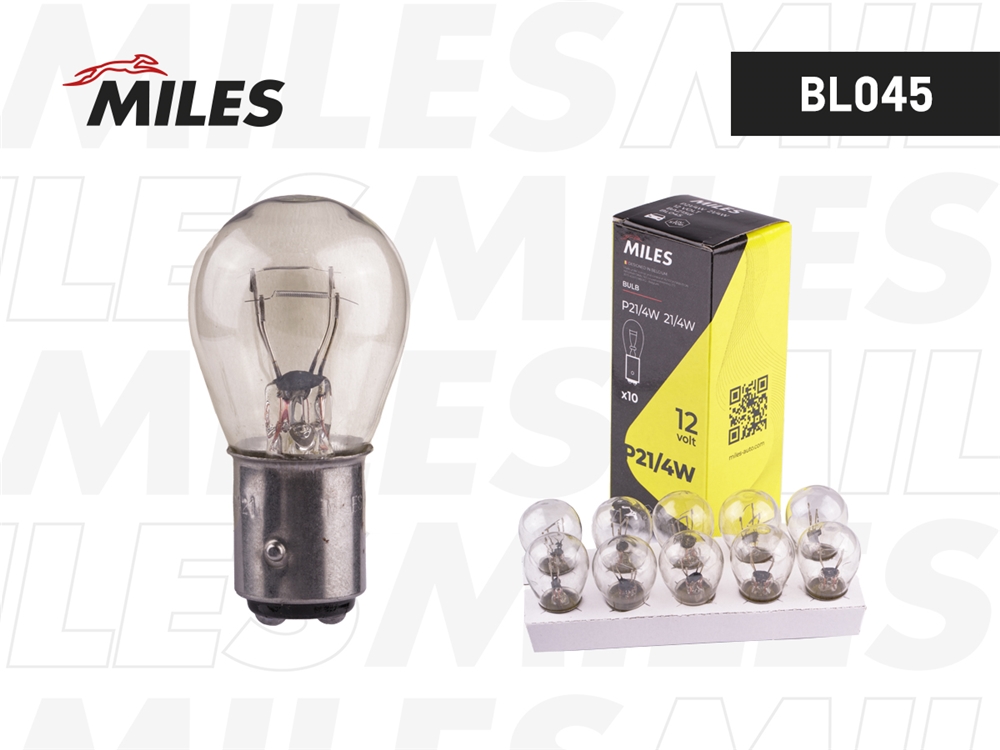 MILES BL045 Лампа накаливания сигнальная P21/4W BAZ15d 12V 21/4W картон 10шт цена за 1шт
