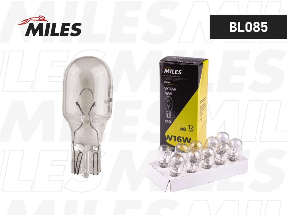 MILES BL085 Лампа накаливания сигнальная W16W 12V 16W W2,1x9,5d картон 10шт цена за 1шт