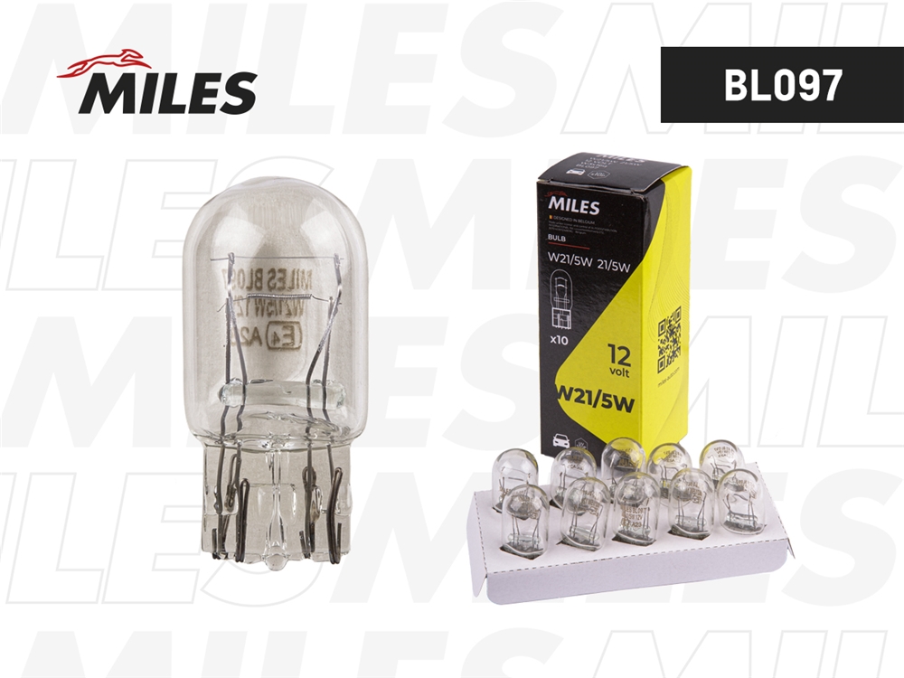 MILES BL097 Лампа накаливания сигнальная W21/5W W3x16q 12V 21/5W картон 10шт цена за 1шт