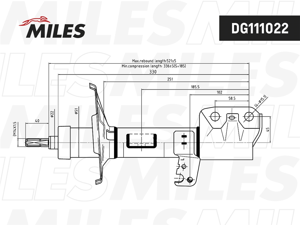 MILES DG111022 Амортизатор передний левый газовый TOYOTA COROLLA FIELDER 4WD (KYB 3340179) DG111022