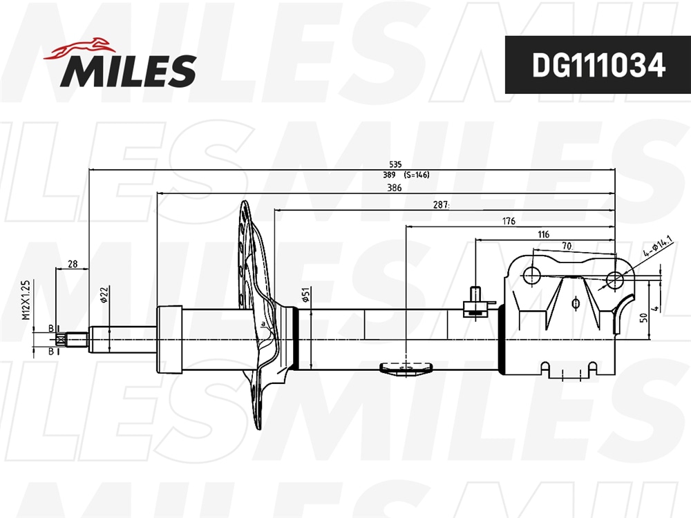 MILES DG111034 Амортизатор передний левый газовый MITSUBISHI OUTLANDER III 2014-8.2018 (KYB 3350037) DG111034
