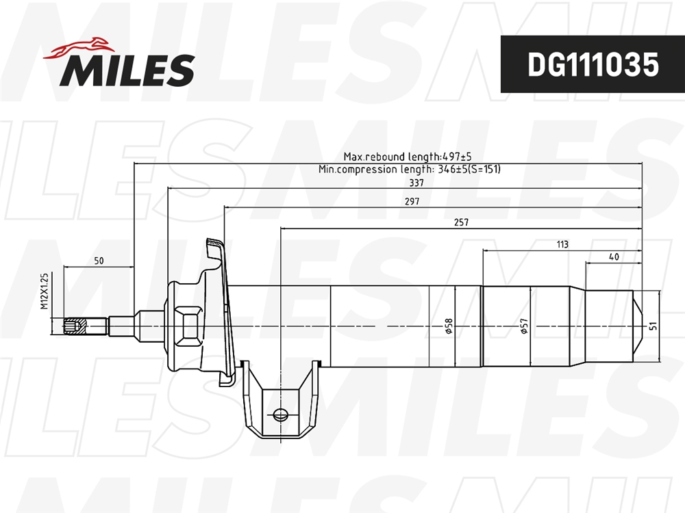 MILES DG111035 Амортизатор передний левый газовый BMW X1 E84 XDRIVE 09- (TRW JGM1141T) DG111035