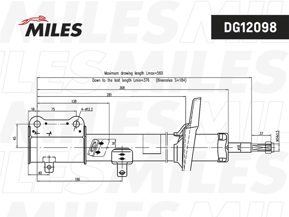 MILES DG12098 Амортизатор задний левый газовый TOYOTA COROLLA/SPRINTER EE/AE100 06/91-05/95 (KYB 332075) DG12098