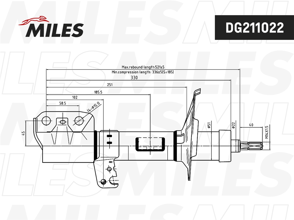 MILES DG211022 Амортизатор передний правый газовый TOYOTA COROLLA FIELDER 4WD (KYB 334017) DG211022