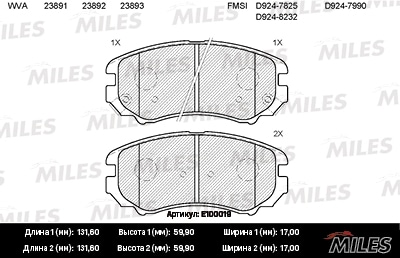MILES E100019 Колодки тормозные передние (без датчика) (Смесь Semi-Metallic) CHANGAN CS35/HYUNDAI TUCSON/KIA SPORTAGE 04- передние E100019