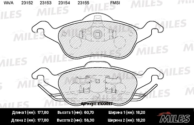 MILES E100027 Колодки тормозные FORD FOCUS 98-05 пер. SemiMetallic