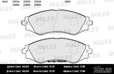 MILES E100032 Колодки тормозные DAEWOO LEGANZA/NUBIRA пер. SemiMetallic