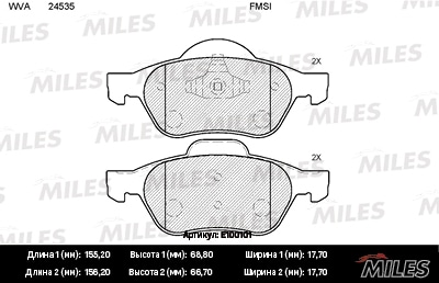 MILES E100101 Колодки тормозные RENAULT MEGANE II/SCENIC II пер. SemiMetallic
