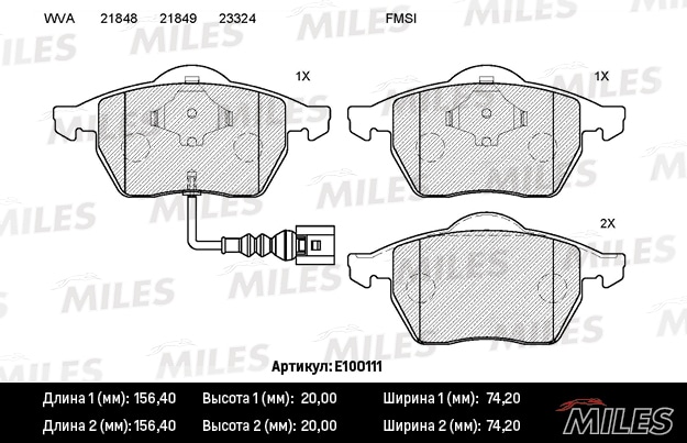 MILES E100111 Колодки тормозные передние (с датчиком) (Смесь Semi-Metallic) (FORD GALAXY (WGR), VW SHARAN (7M )) (TRW GDB1440) E100111