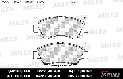 MILES E100222 Колодки тормозные HONDA CIVIC 1.3-1.6 91-01/JAZZ 1.2/1.4 02- пер. SemiMetallic