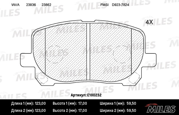 MILES E100232 Колодки тормозные TOYOTA AVENSIS VERSO 2.0/2.0D 01- пер. SemiMetallic