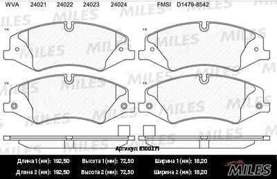 MILES E100271 Колодки тормозные передние (без датчика + болты) (Смесь Semi-Metallic) (LR DISCOVERY 09-/ RANGE ROVER SPORT 09-) (TRW GDB1898) E100271