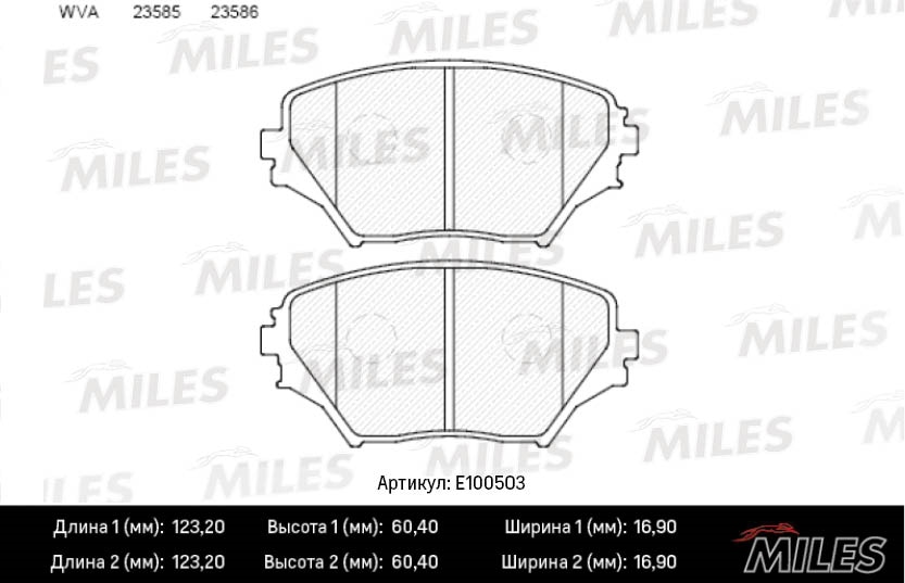 MILES E100503 Колодки тормозные передние (Смесь Semi-Metallic) TOYOTA RAV4 II 00-06 (TRW GDB3251) E100503